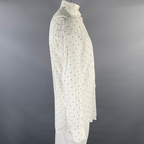 ETRO Size L White Grey Polka Dot See Through Stripe Long Sleeve Shirt
