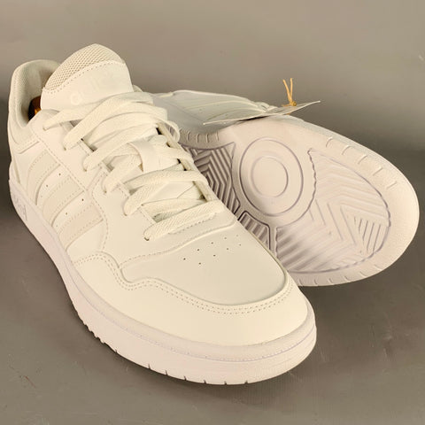 ADIDAS Size 9.5 White Leather Lace-Up Sneakers