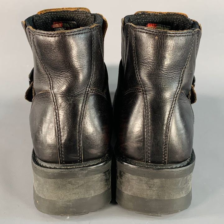 DIESEL Size 10.5 Brando Brown Leather Buckle Square Toe Boots