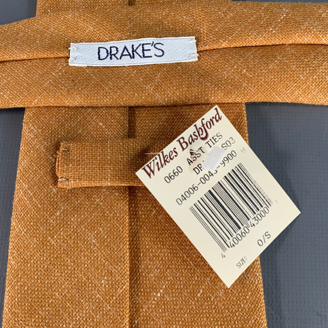 DRAKES LONDON Vintage Yellow Mustard Woven Camel Hair Linen Silk Tie