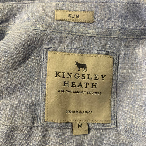 KINGSLEY Size M Blue Heather Linen Spread Collar Short Sleeve Shirt