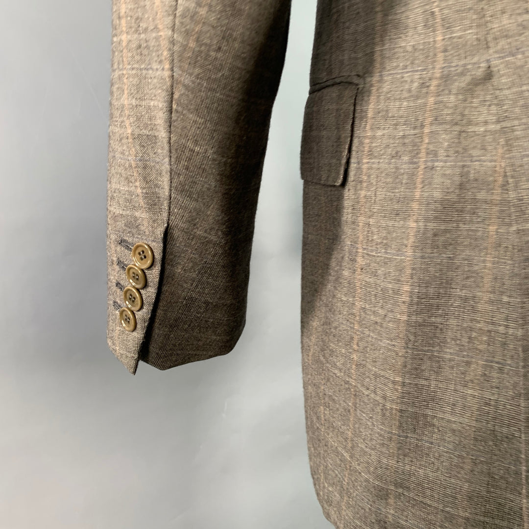 LUCIANO BARBERA Size 38 Regular Brown Plaid Wool Notch Lapel Pleated Suit