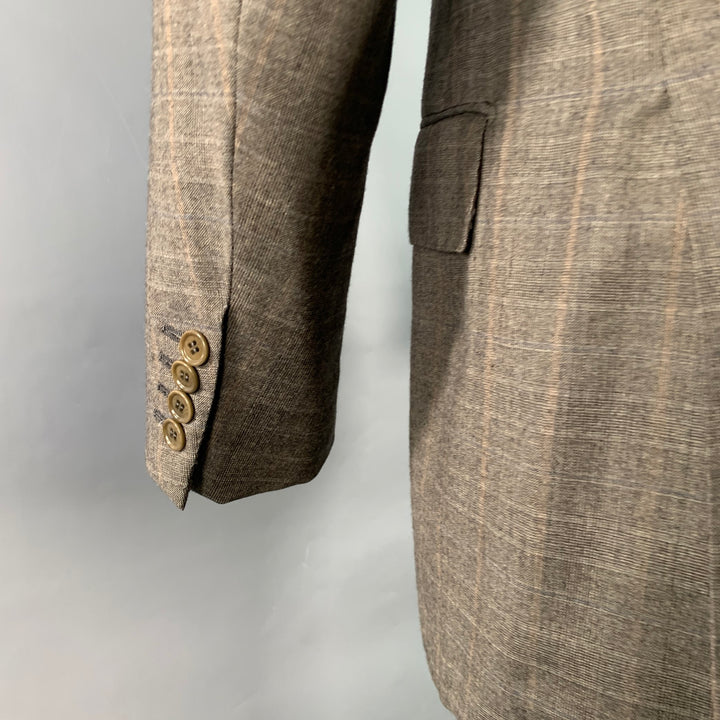 LUCIANO BARBERA Size 38 Regular Brown Plaid Wool Notch Lapel Pleated Suit