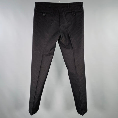 DRIES VAN NOTEN Size 30 Black Jacquard Wool Blend Flat Front Dress Pants