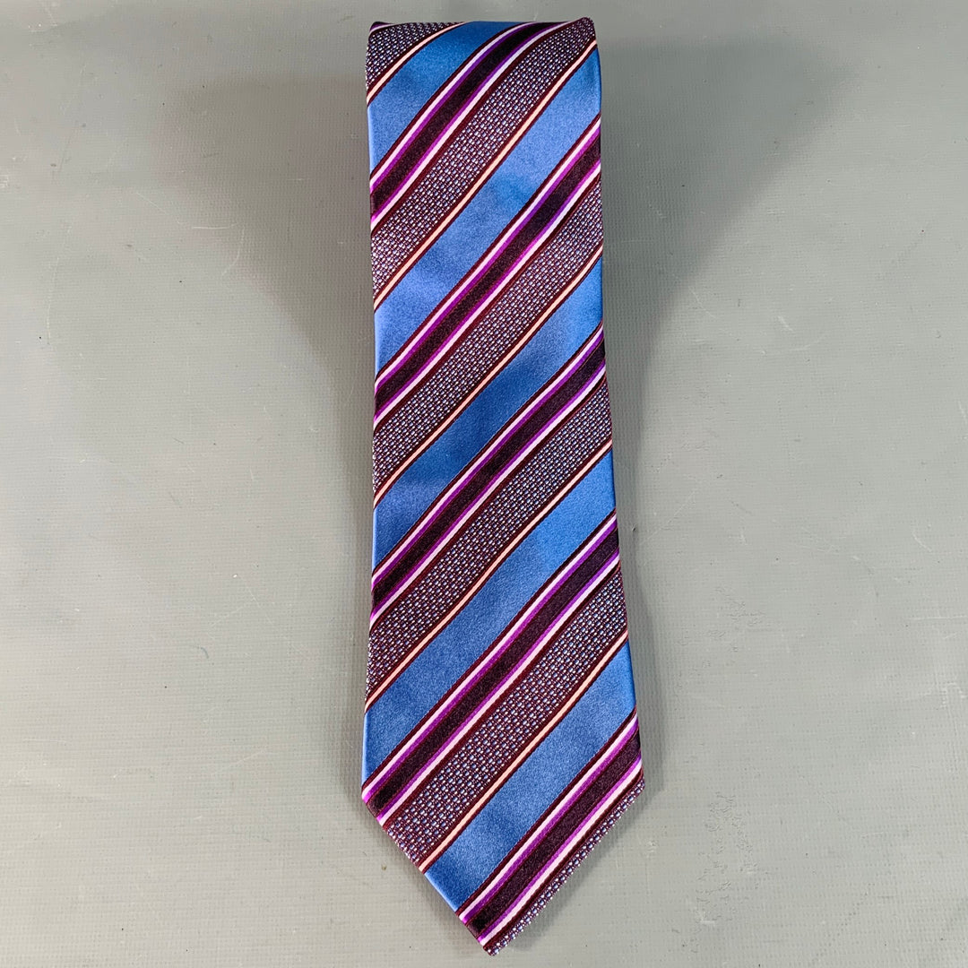 ERMENEGILDO ZEGNA Blue Purple Diagonal Stripe Silk Tie