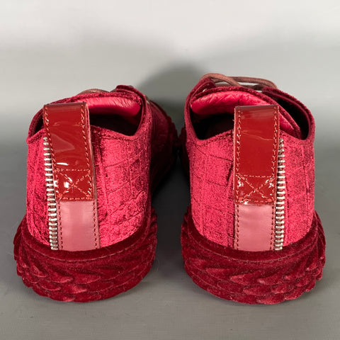 GIUSEPPE ZANOTTI Size 10 Burgundy Multi-Color Embossed Velvet Low Top Sneakers