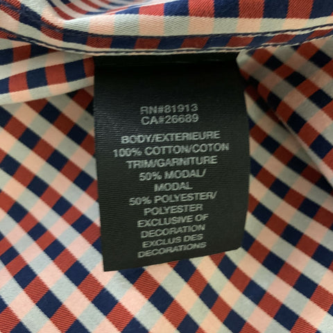 ROBERT GRAHAM Size L Orange Navy Gingham Cotton Button Up Long Sleeve Shirt