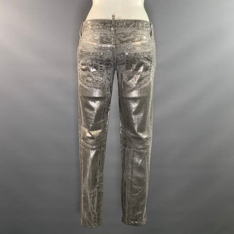 DSQUARED2 Size 6 Grey Silver Cotton Blend Low Rise Jeans