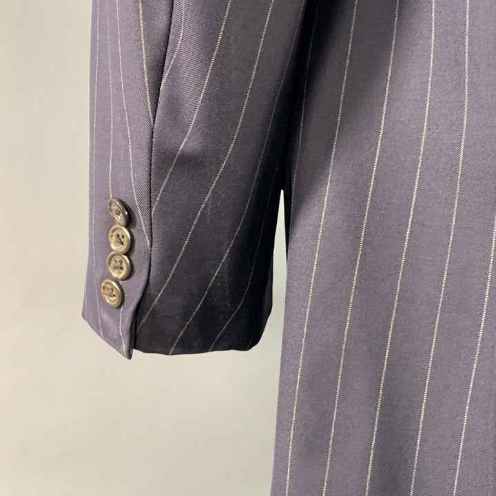 POLO by RALPH LAUREN Size 42 Regular Navy Grey Pinstripe Virgin Wool 3 Piece Suit