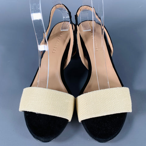 DEAR FRANCES Size 8 Cream Black Acrylic Suede Slingback Sandals