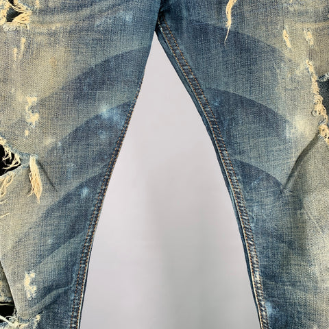 DIESEL Size 26 Tepphar Blue Cotton Blend Tapered Slim Distressed Jeans
