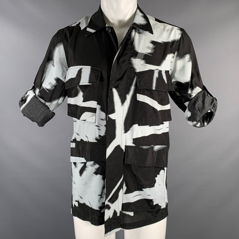 PAUL SMITH Size S Black White Print Viscose Patch Pockets Jacket