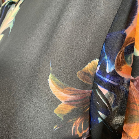 CATHERINE MALANDRINO Size M Black Multi Color Polyester Floral 3/4 Sleeves Shirt Dress