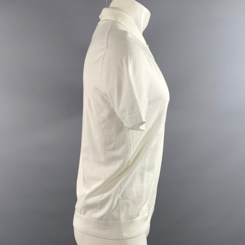 THEORY Size S White Solid Spread Collar Polo