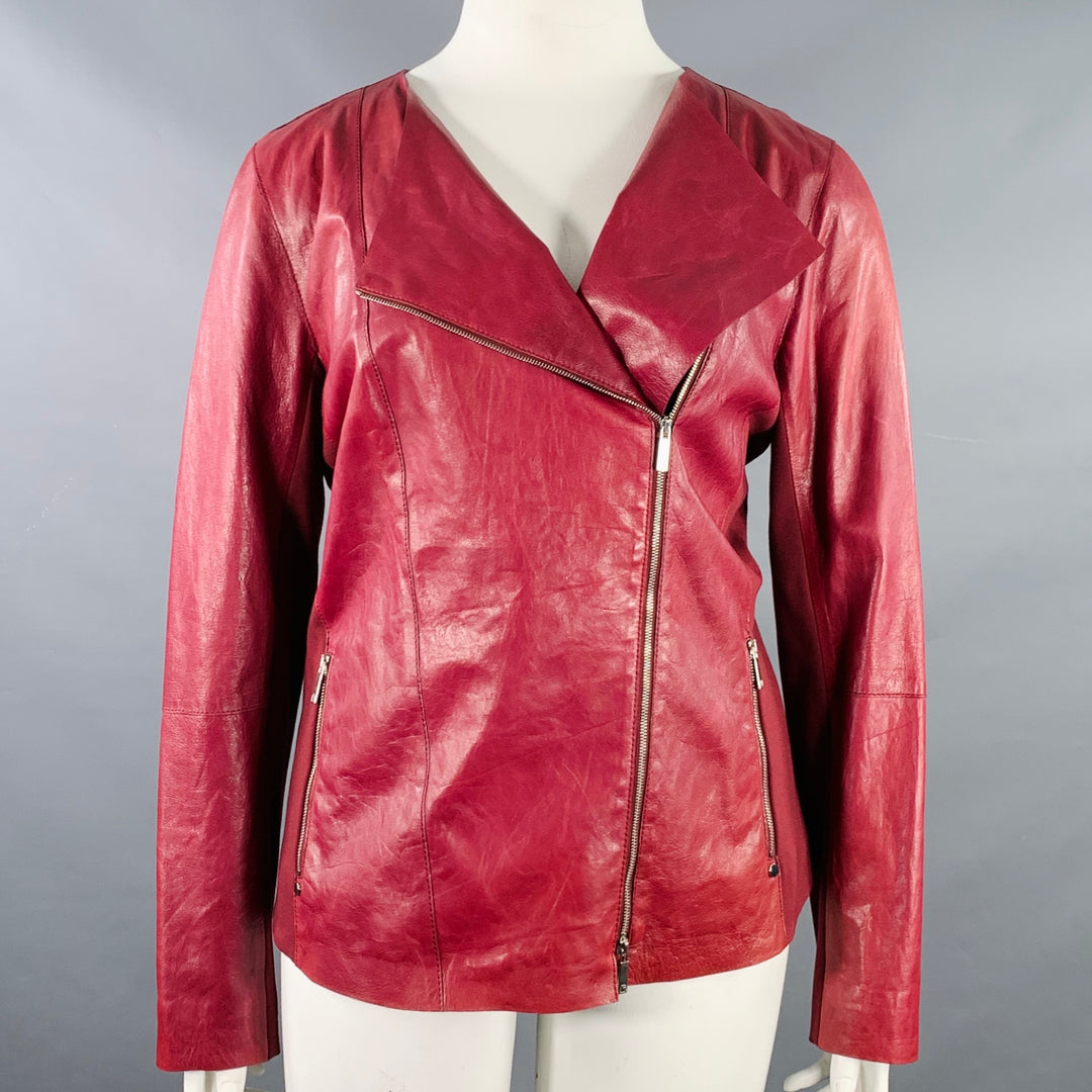 LAFAYETTE 148 Size 18 Burgundy Leather Lambskin Zip Up Jacket