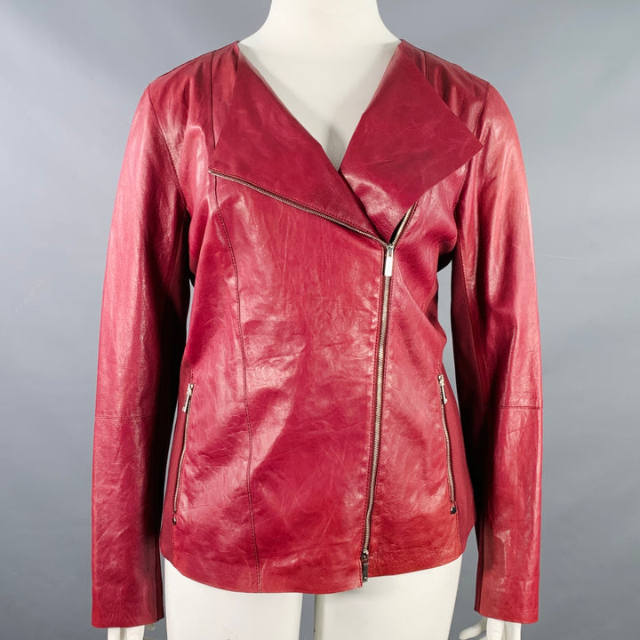LAFAYETTE 148 Size 18 Burgundy Leather Lambskin Zip Up Jacket