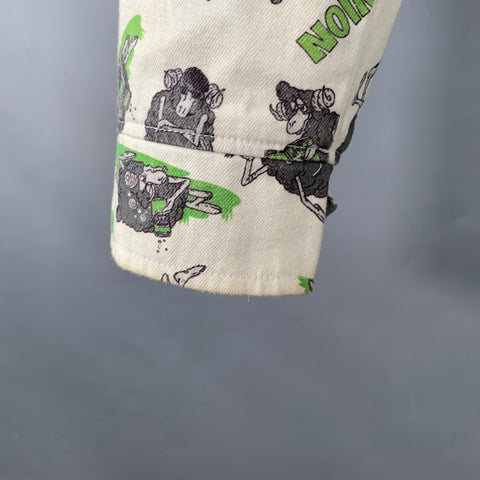 UNION Size L White Green Grey Print Cotton Shirt Jacket