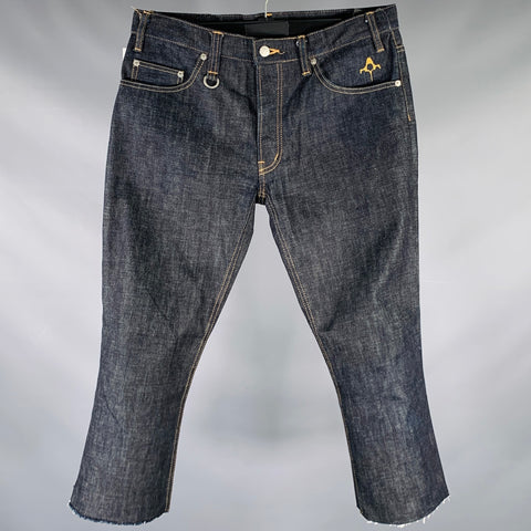 BACKBONE Size L Navy Cotton Straight Raw Edge Jeans