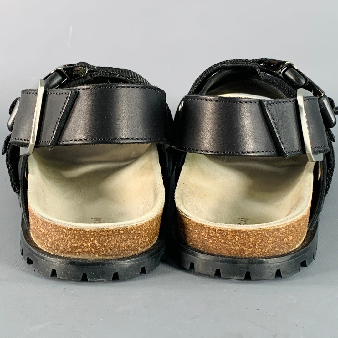 A.P.C. x SACAI Size 11 Jules Black Silver Leather Grommets Sandals