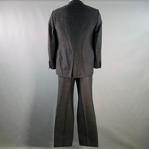 LANVIN Size 44 Regular Black Silk Cashmere Blend Peak Lapel Suit