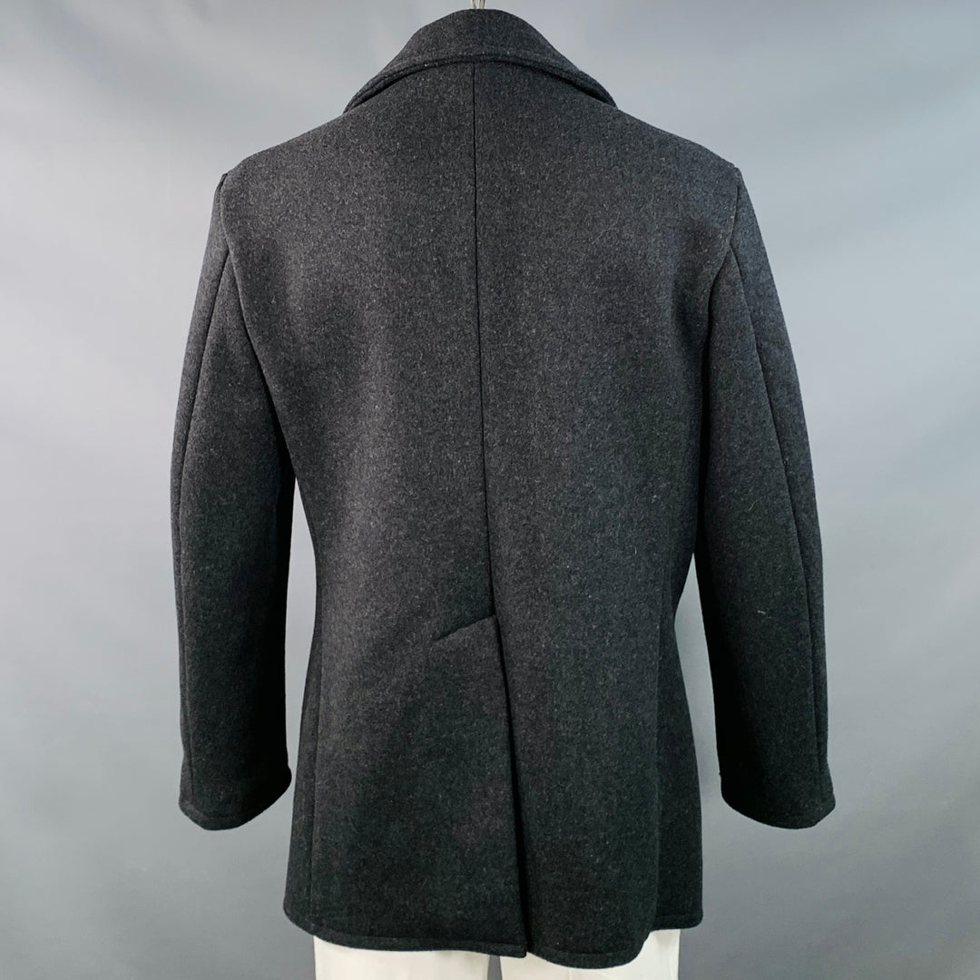 POLO by RALPH LAUREN Melton Size L Charcoal Grey Wool Double Breasted Notch Lapel Peacoat