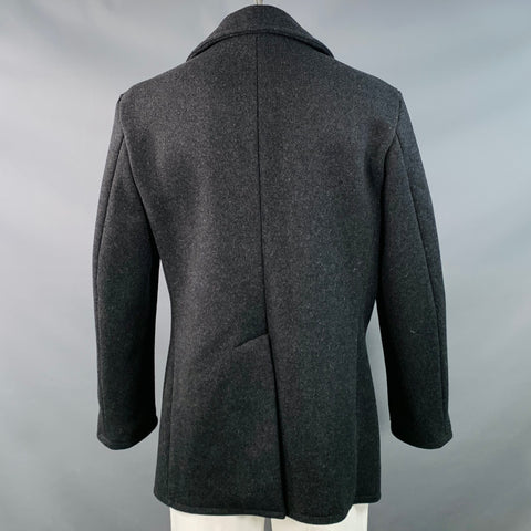 POLO by RALPH LAUREN Melton Size L Charcoal Grey Wool Double Breasted Notch Lapel Peacoat