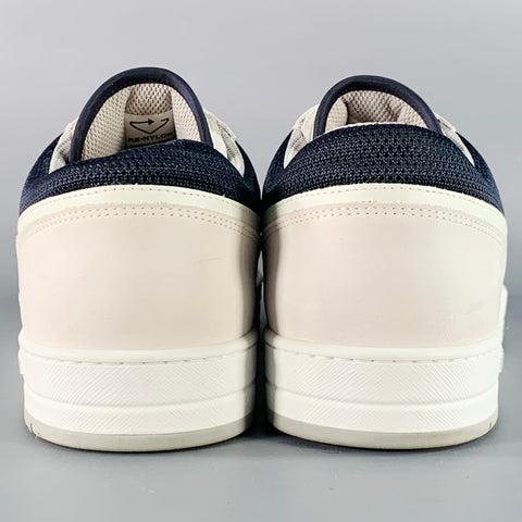 PRADA Size 11 White Navy Color Block Logo Leather Nylon Mesh Sneakers