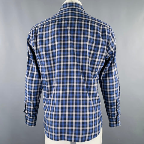 ERMENEGILDO ZEGNA Size M Blue Grey Checkered Long Sleeve Shirt