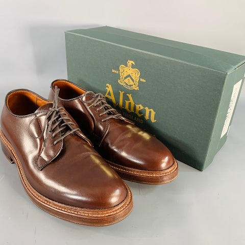 ALDEN Size 6.5 Plain Toe Blucher Brown Leather Derby Lace-Up Shoes
