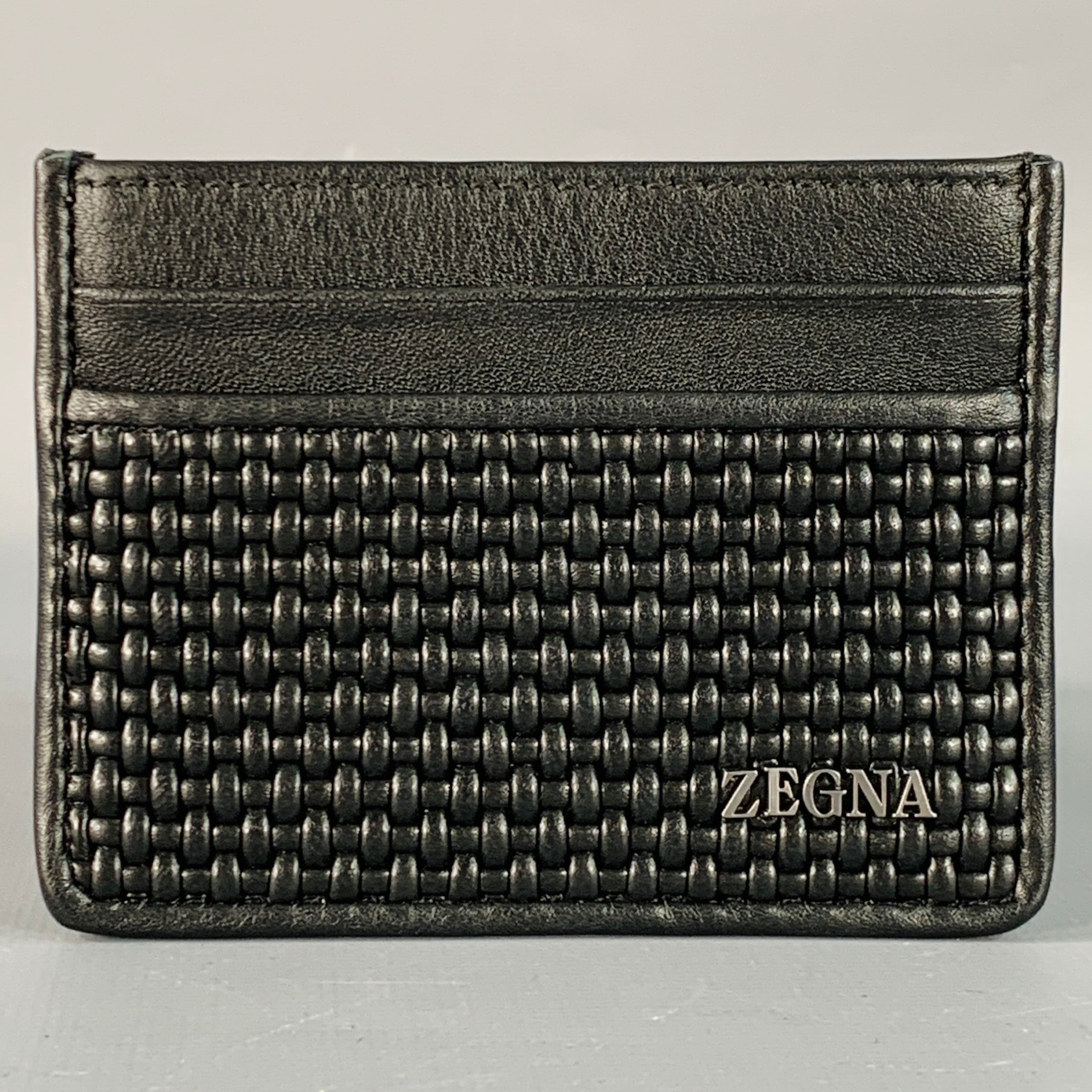 ERMENEGILDO ZEGNA One Size Black Textured Woven Leather Card Case