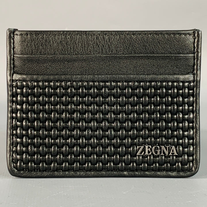 ERMENEGILDO ZEGNA One Size Black Textured Woven Leather Card Case Wallet