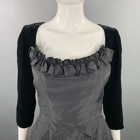 OSCAR DE LA RENTA Size 10 Black Velvet Two Tone Ruffle Gown