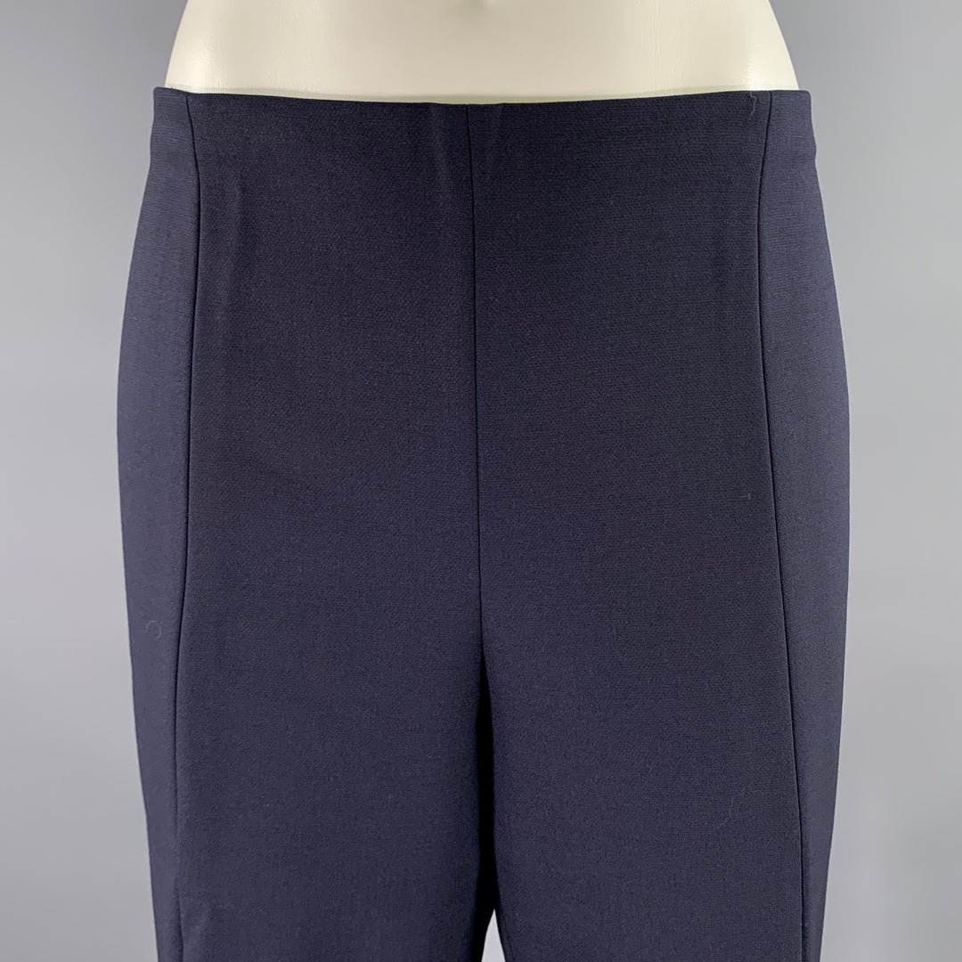 THE ROW Size 14 Navy Wool Elastane Side Zipper Pintuck Pants