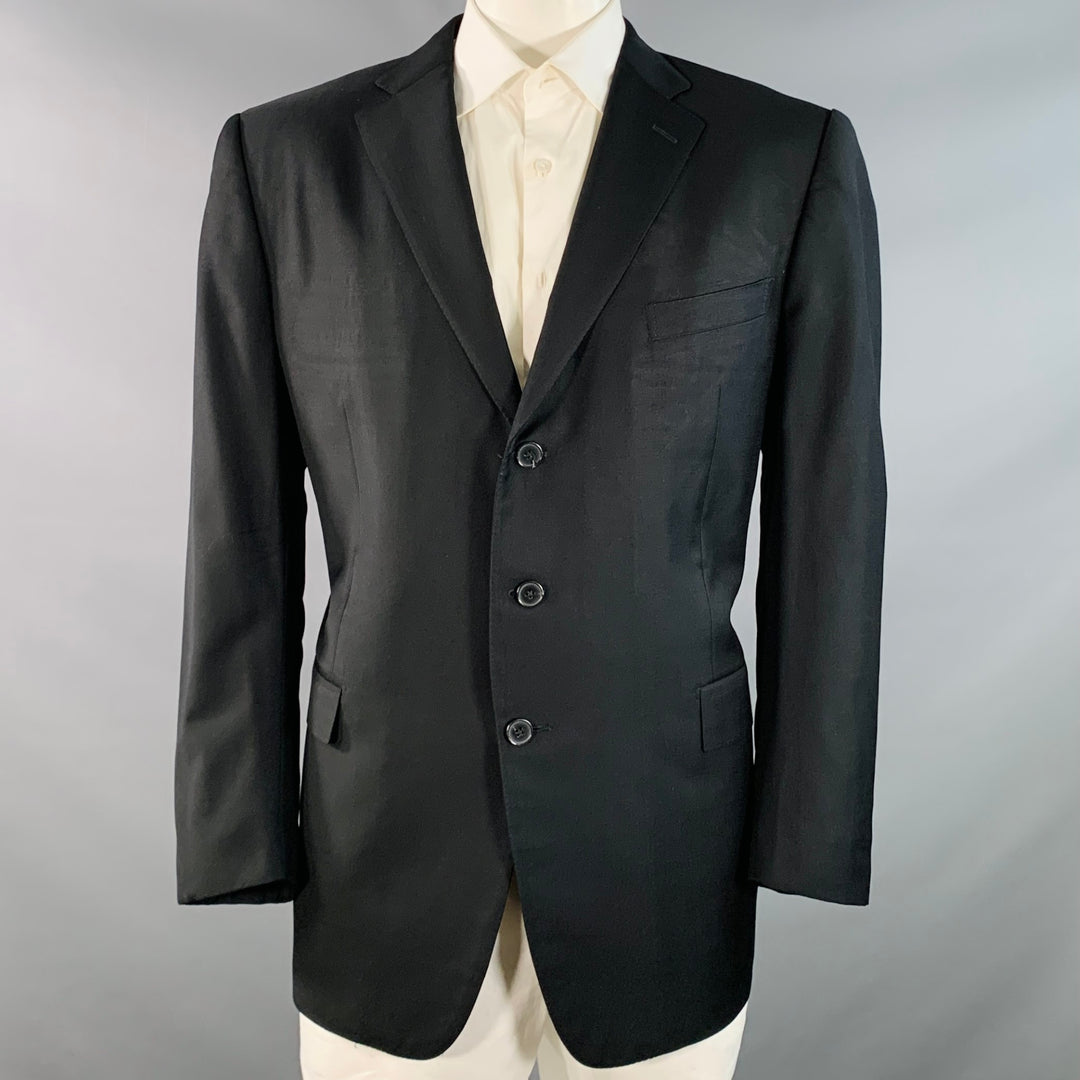 ERMENEGILDO ZEGNA Size 48 Regular Black Wool Twill Notch Lapel Sport Coat