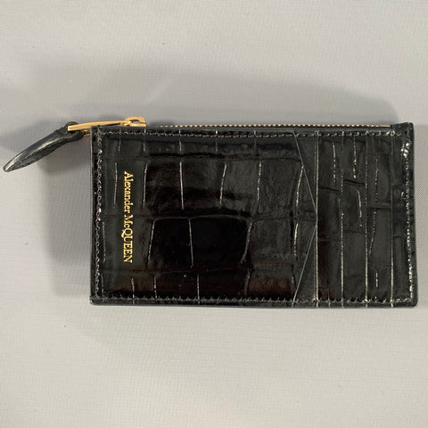 ALEXANDER MCQUEEN Black Gold Croc Embossed Wallet