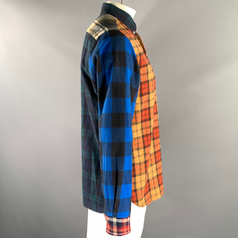 BEAMS Size XL Plaid Cotton Patchwork Long Sleeve Shirt