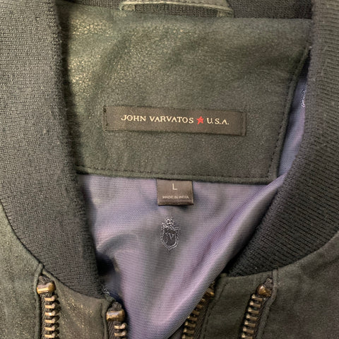 Blouson d'aviateur en cuir bleu marine John Varvatos taille L