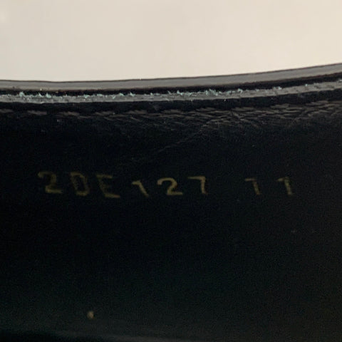 PRADA Size 12 Black Silver Logo Leather Split Toe Slip On Loafers