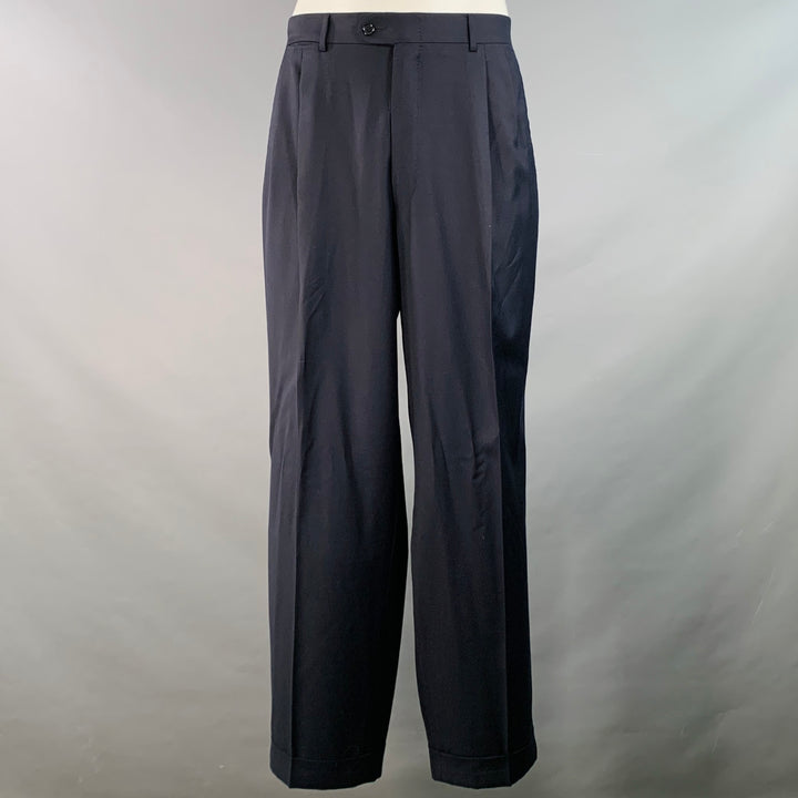 ERMENEGILDO ZEGNA Size 46 Regular Navy Twill Wool Notch Lapel Suit