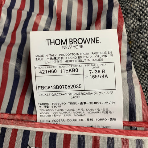 THOM BROWNE Taille 0 Noir Gris Laine Mohair Gilet Donegal