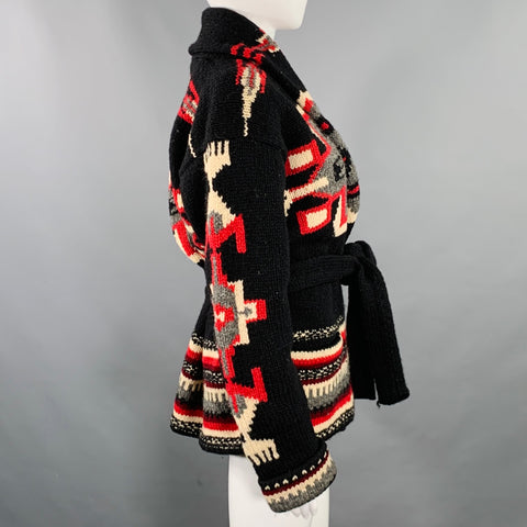 RALPH LAUREN Size S Black Red Black Wool Shawl Collar Cardigan