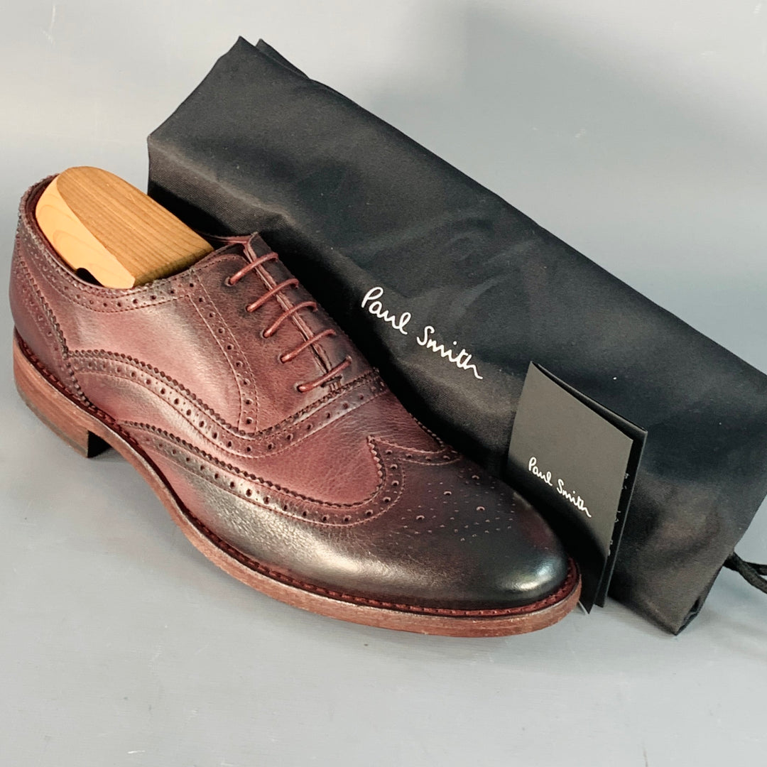 PAUL SMITH Size 8 Burgundy Antique Leather Wingtip Oxford Lace-Up Flexible Travel Shoes