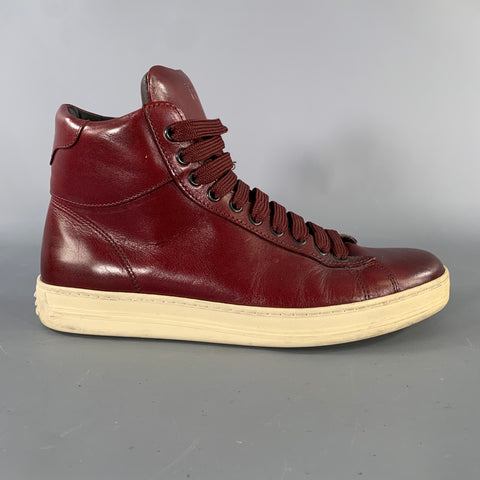 TOM FORD Size 8 Burgundy Leather High Top Lace Up Shoes