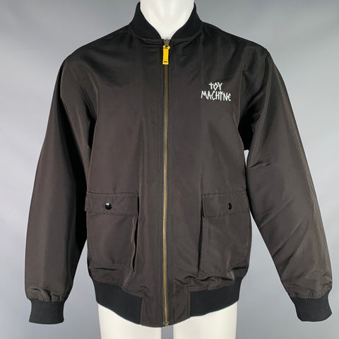 TOY MACHINE Size M Black Embroidery Polyester Zip Up Jacket