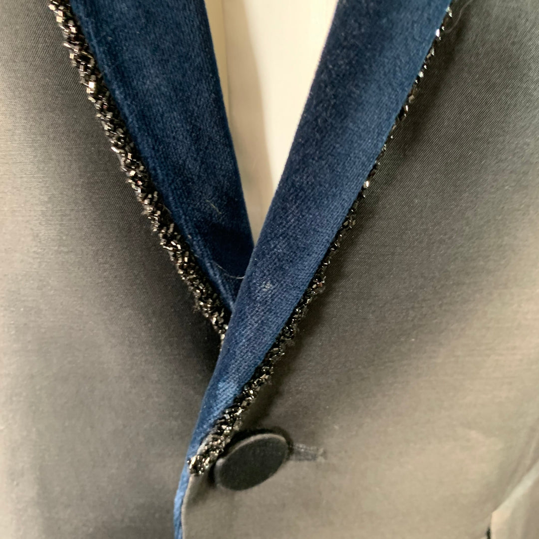 DSQUARED2 Size 40 Black Navy Beaded Wool Blend Shawl Collar Sport Coat