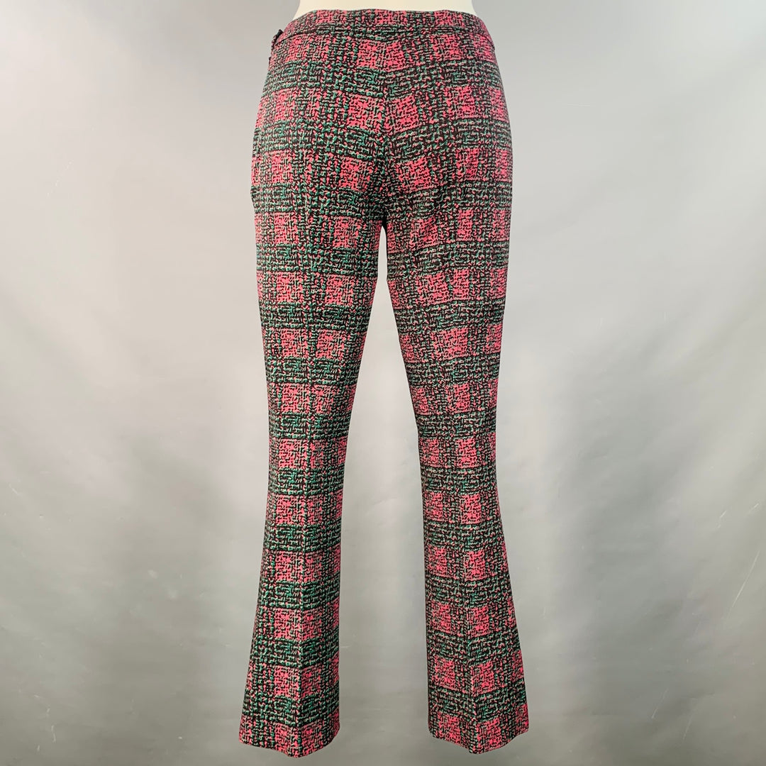 PRADA Size S Pink Teal Geometric Wool Blend Slim Fit Flared Dress Pants