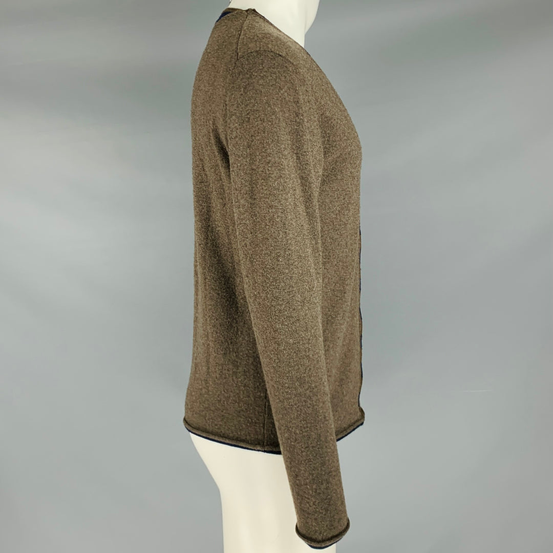 YIGAL AZROUEL Size M Brown Navy Stripe Wool Zip Up Cardigan
