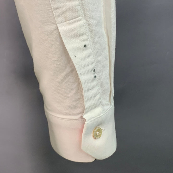 PAUL SMITH Size M White Navy Cotton Contrast Trim Long Sleeve Shirt