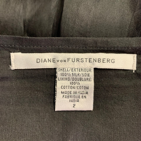 DIANE VON FURSTENBERG Size 2 Black Beige Silk Embroidered Pleated Skirt