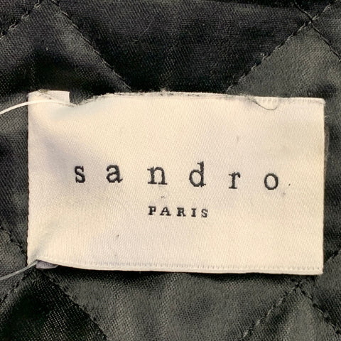 SANDRO Taille S Blouson Moto Racer en Cuir Matelassé Noir
